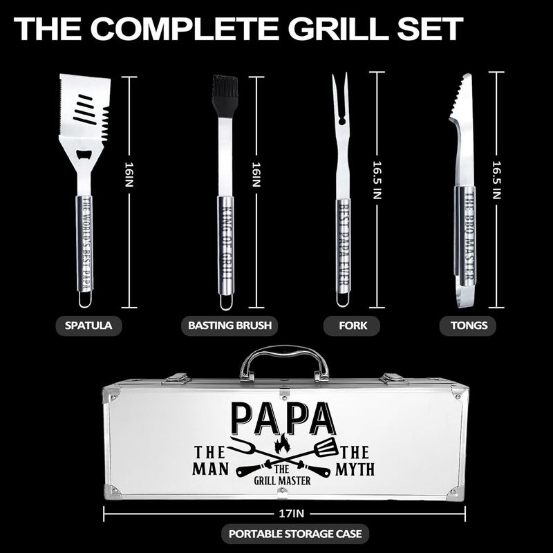JNDJE Papa Gifts, Christmas Papa Gifts from Grandkids Heavy Duty Grilling Accessories Kit for Backyard BBQ, Thick Stainless Steel Grill Utensils with Non-Slip Handle Tool Grilling Gift for Man on Birthday - Image 3
